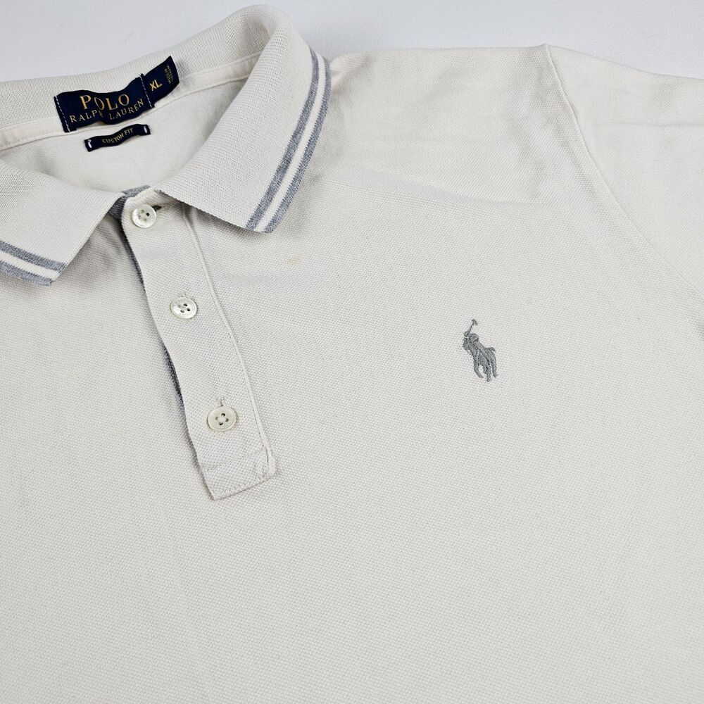 Polo Ralph Lauren Mens XL Custom Fit Polo Shirt White Gray Pony 100% Cotton